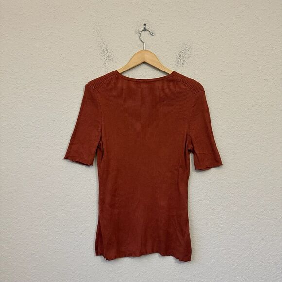 PERUVIAN CONNECTION Brown Knit Short Sleeve Top Round Neck - Picture 4 of 7